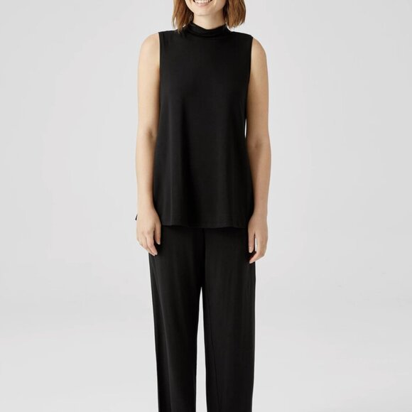 Eileen Fisher Black Long Length Fine Jersey Mock Neck Tank - Picture 5 of 6